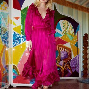 MISA Gabriela Long Sleeve Dress in Solid Stripe Fuschia